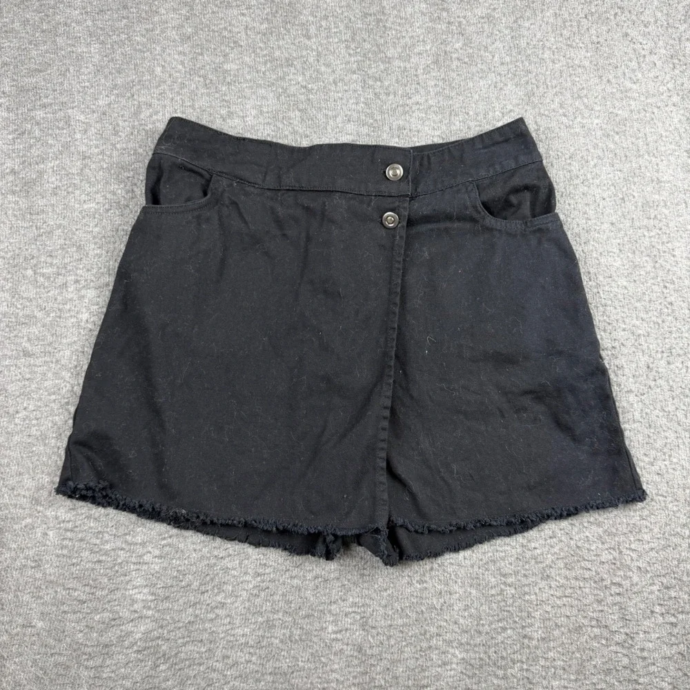 Lone Star Black Cotton Denim‎ Wrap Front Skort Raw Hem Medium